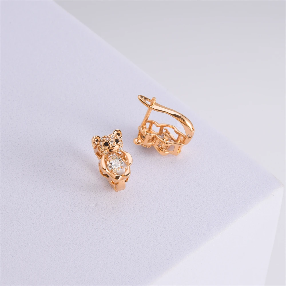 Medsor Cute Bear Stud Earrings Inlaid Crystal Zircon Earring Jewelry for Women Banquet Party Accessories Gift image 3