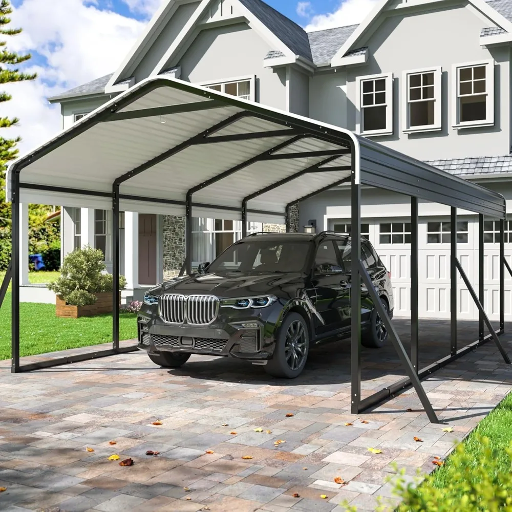 

Carport 12x20 FT Heavy Duty Carports Canopy with Updated Frame Structure Galvanized Steel Roof and Enhanced Base