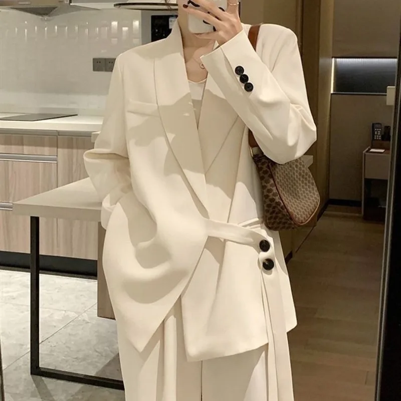 Elegant Womens Suit Trousers Set Minimalist Office Wear 2025 Spring Autumn Fashion Temperament Two Piece Outfit Plus Size Coat