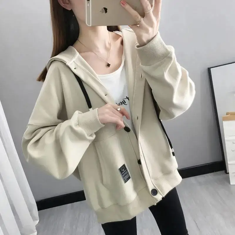 Women's Korean Style Hoodie Cardigan Long Sleeve Zip Up Sweatshirt Casual Loose Fashion Outerwear Top