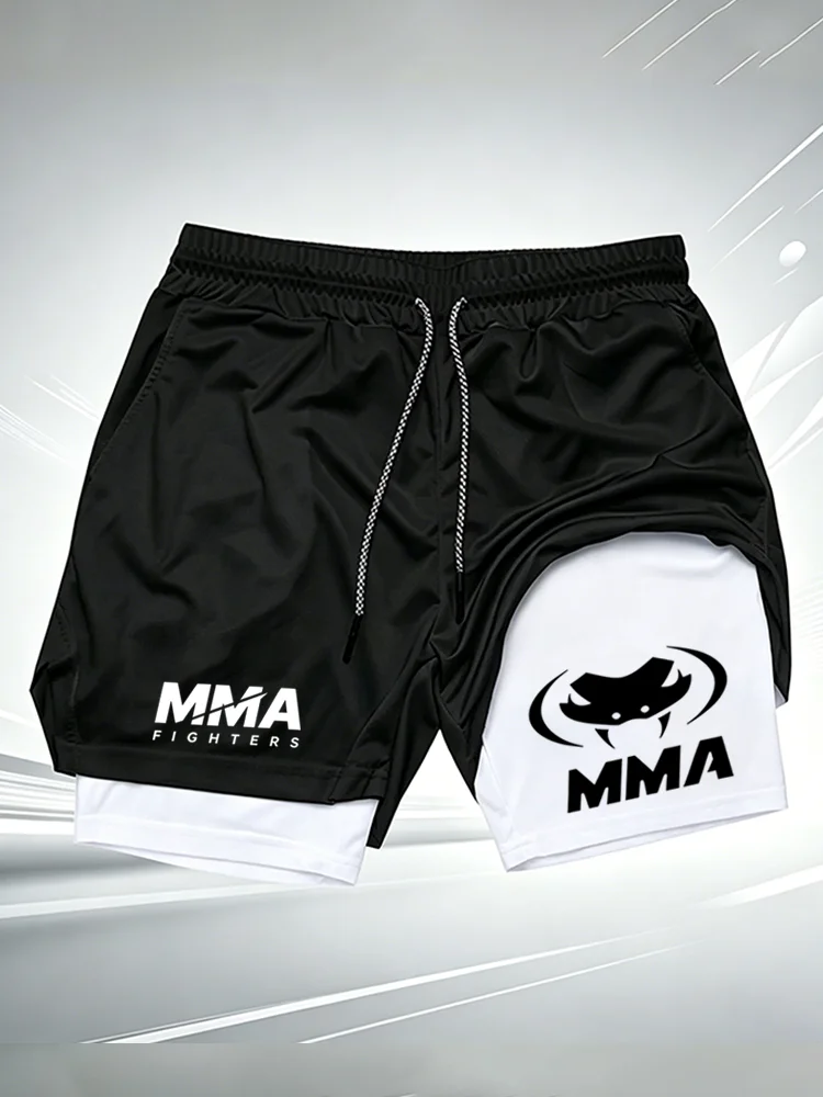 2 in 1 MMA Fighter Shorts Men's Quick Dry Compression Liner Boxing Muay Thai Training Gym Running Athletic Shorts wx290