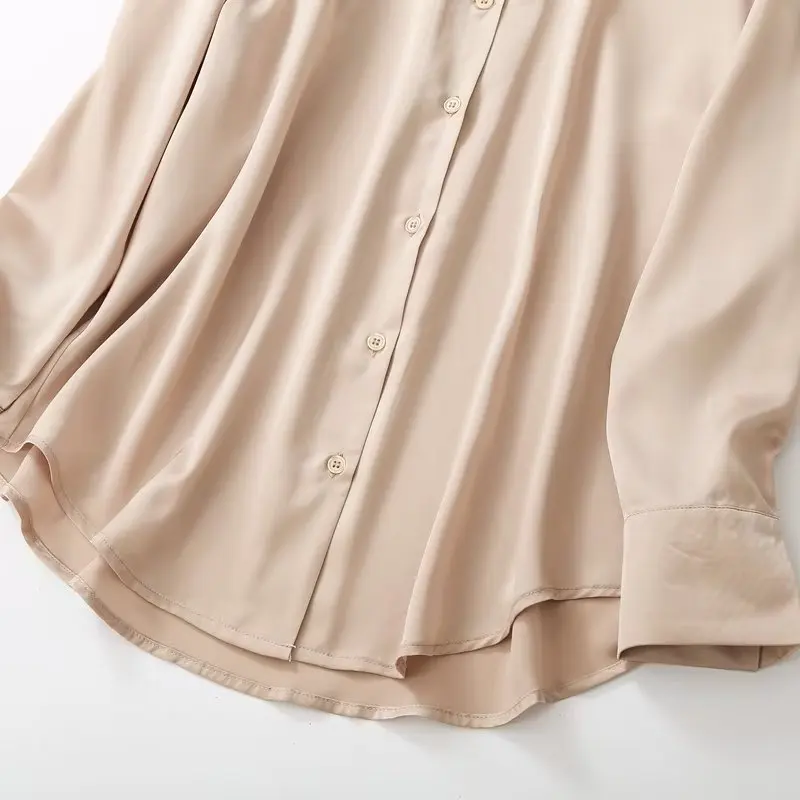 Withered Multicolor England Style Simple Solid Satin Shirt Office Lady Fashion Basic Blouse Women Tops