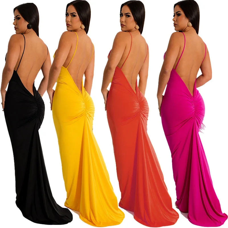 Autumn and Summer Urban Fashion New Women's Shop Hot Explosion Solid Color Sexy Party Banquet Formal Dresses Graduation Prom