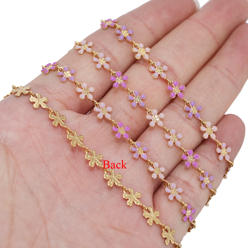 1 Meter Stainless Steel Colorful Enamel Daisy Flower Link Chains for DIY Jewelry Making Women Anklet Bracelet Necklaces Supplies