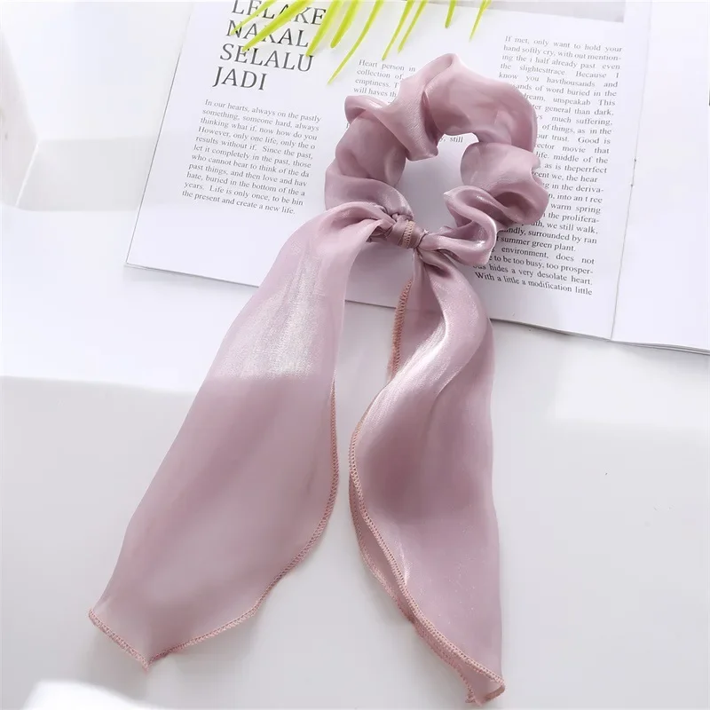 Scrunchie New Women Elegant Vintage Print Dot Bow Knot Elastic Hair Bands Sweet Fashion Hair Accessories Ribbit Ear Ties Chiffon