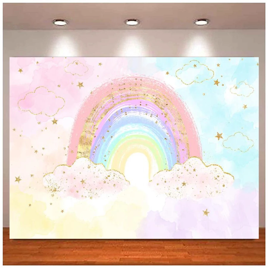 

Mocsikka Rainbow Cloud Newborn 1st Birthday Photography Backdrops Studio Photo Background Baby Shower Decorative Props