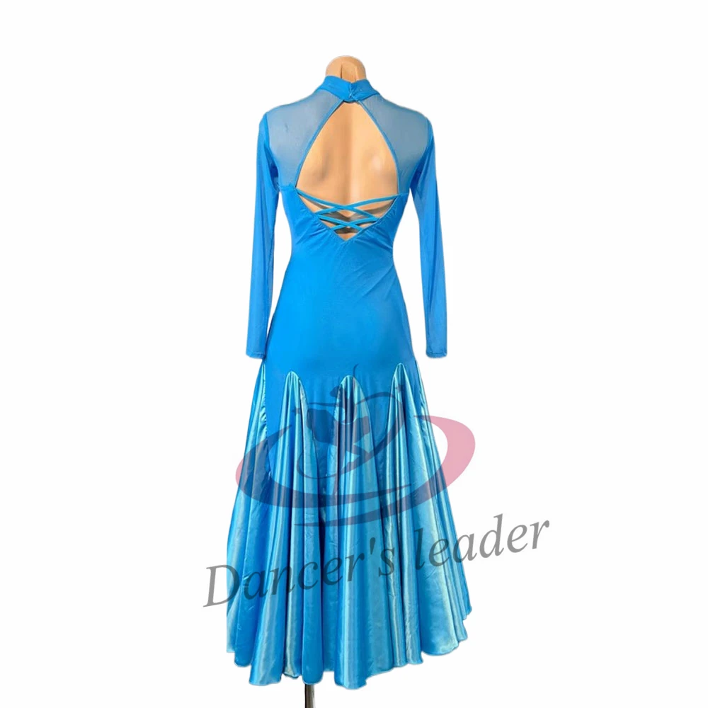 Dancing Hall Modern Dance National Standard Dance Competition Clothing High end Customized Blue Large Hem Samba Style Dress