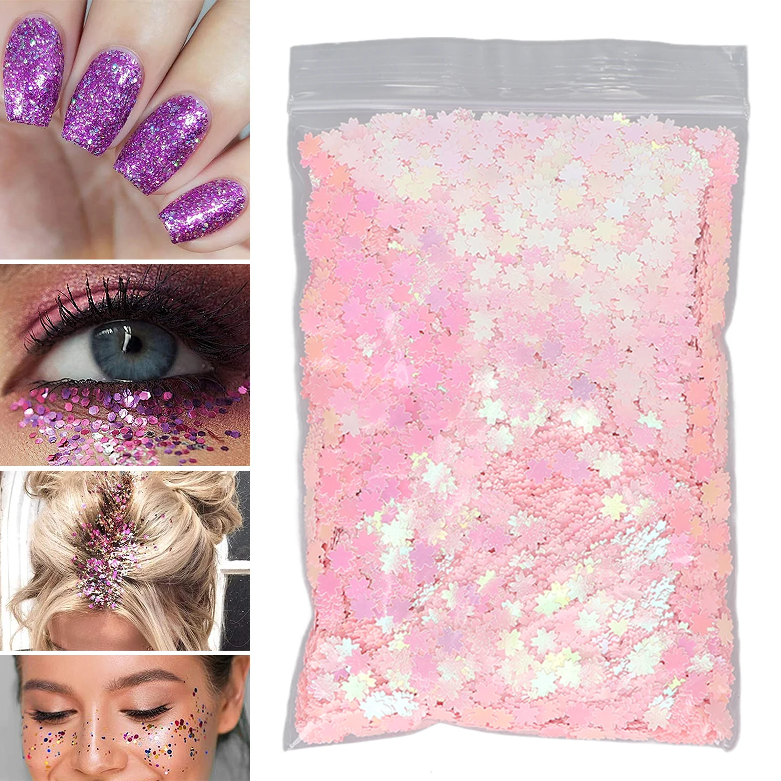 Nail Art Glitter Flakes Cherry Shape Sparkling Manicure Decoration Sequins for Nail Shop Pink 50g