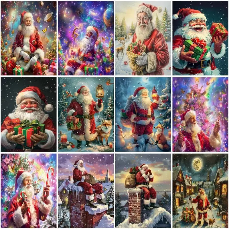 

CHENISTORY Coloring By Number For Adults Handpainted Diy Frame Canvas Painting By Number Kit For Adults Santa Claus Home Decor