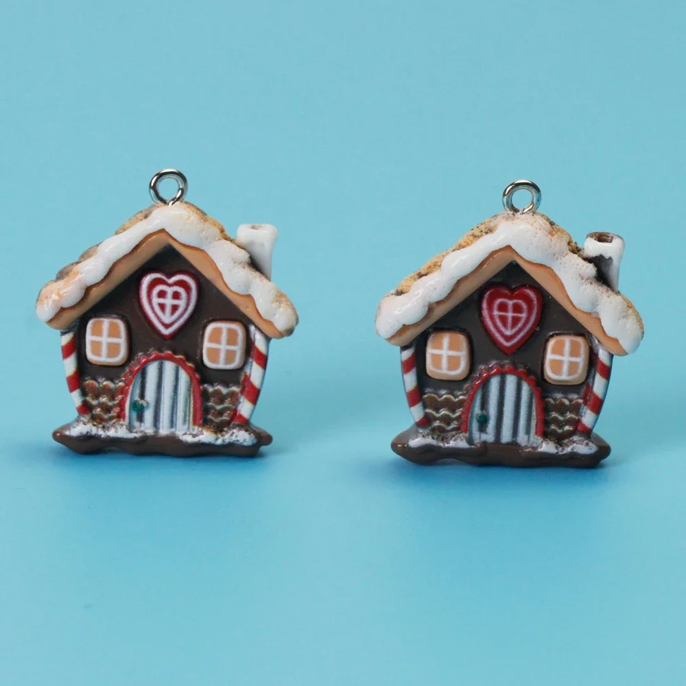 10pcs/lot Resin Christmas House Pendants Xmas Charms for Necklace Earrings Keychain Diy Jewelry Making Supplies