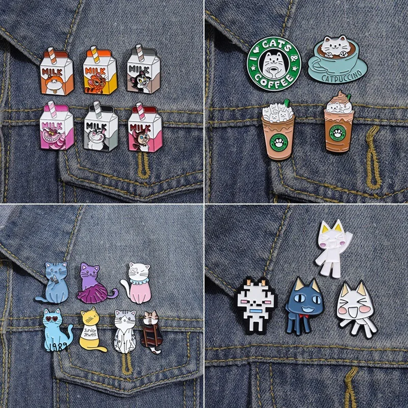 fruit cat strawberry series Enamel Pin Funny Brooch Cartoons Badge for Bags Jeans Hoodies Denim Lapel Pin Jewelry Kids Best Gift