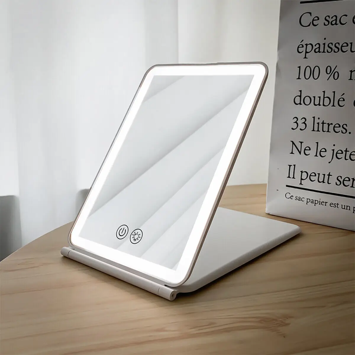 Foldable Makeup Mirror Touch Screen Makeup Mirror 3 Colors Light Modes Cosmetic Mirrors USB Rechargeable Folding LED Mirror