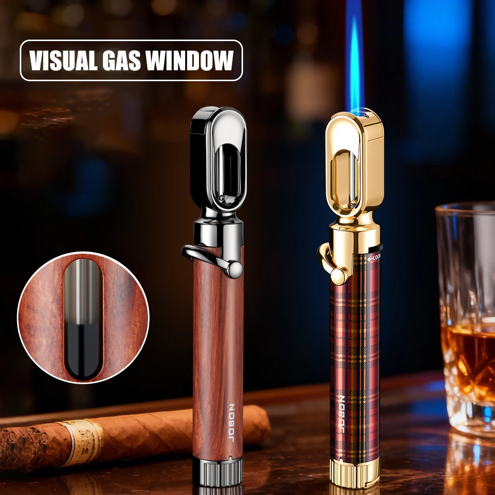 JOBON Blue Flame Cigar Lighter Rocker Arm Ignition Visible Gas Window Safety Buckle Design Creative Design Metal Body view 2