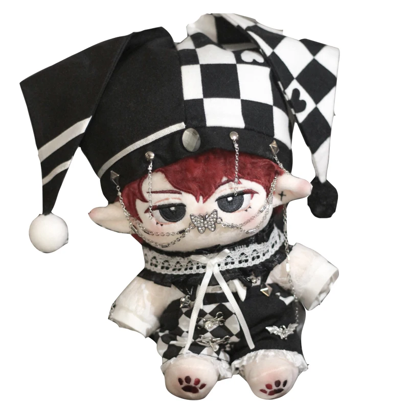 In Stock 20cm Doll Clothes Black White Dark Clown Circus Hat Butterfly Chain Shirt Clothing Suit Stuffed Plushies Doll Accesso