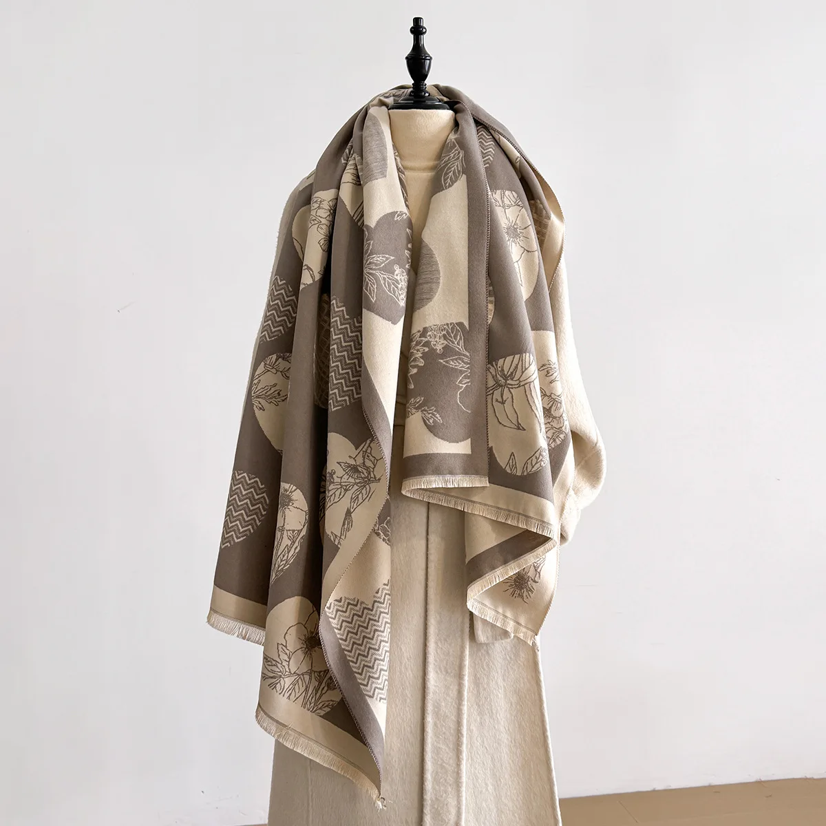 شتاء دافئ الكشمير وشاح على شكل قلب للنساء ماركة فاخرة الجاكار الباشمينا شال التفاف منديل تصميم الإناث Echarpe Bufanda #4