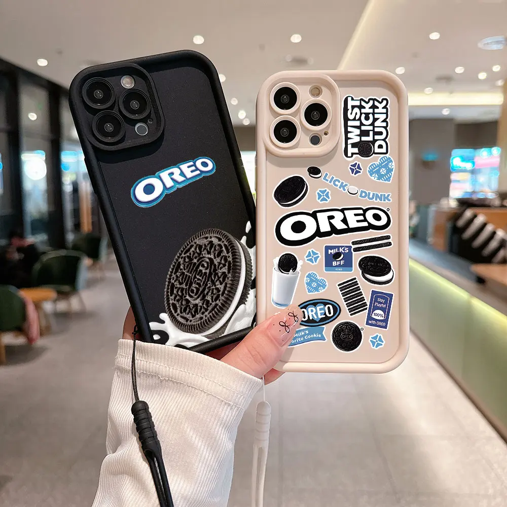 Cute Phone Case For Xiaomi Redmi 9 9C 10 10C 12 12C K40 K50 Note 9 10 11 12 12S 13 Pro 5G O-Oreo Chocolate Cover With Hand Strap