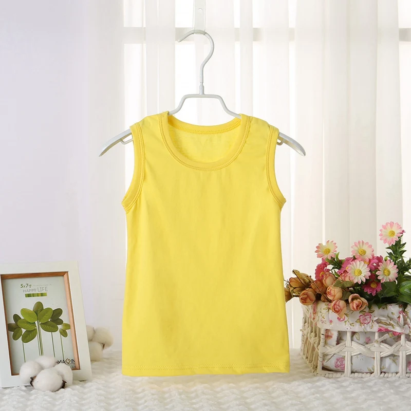 2-9T Summer Children Vest Kids Girls Boys Solid Color Tops Sleeveless Undershirts Tees Shirts White Cotton Breathable T Shirt