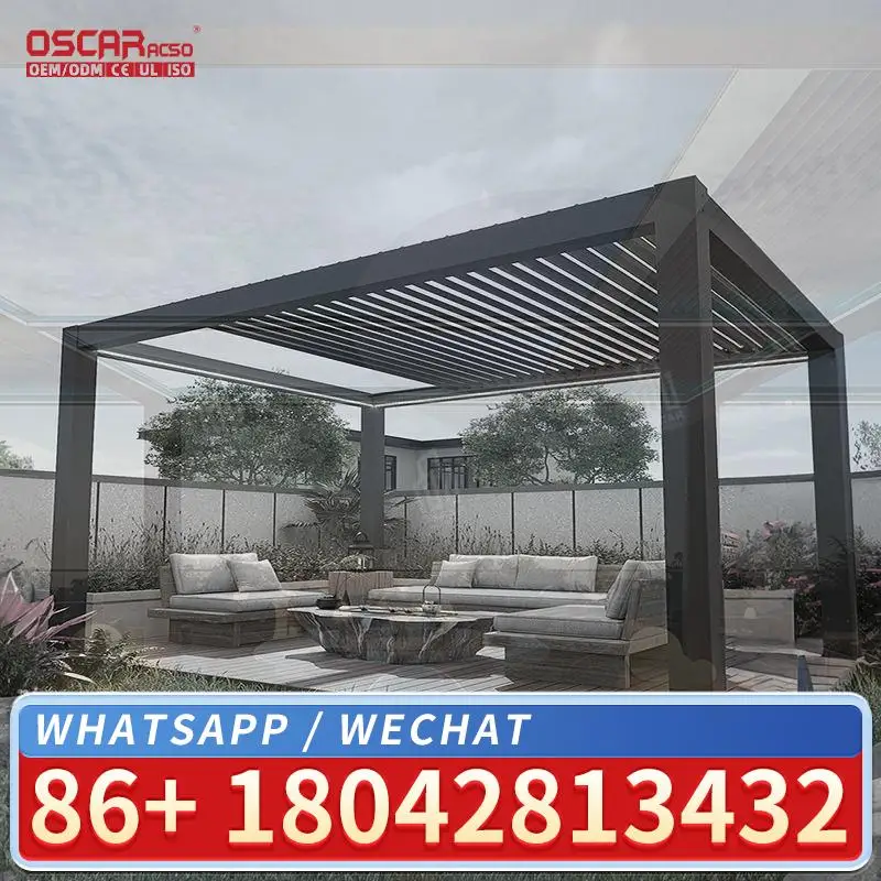 16x16 Feet Wall Mounted Outdoor Pergola Ideal for Backyard Patio Balcony with Gazebo Pavilion Features Louver Pergola