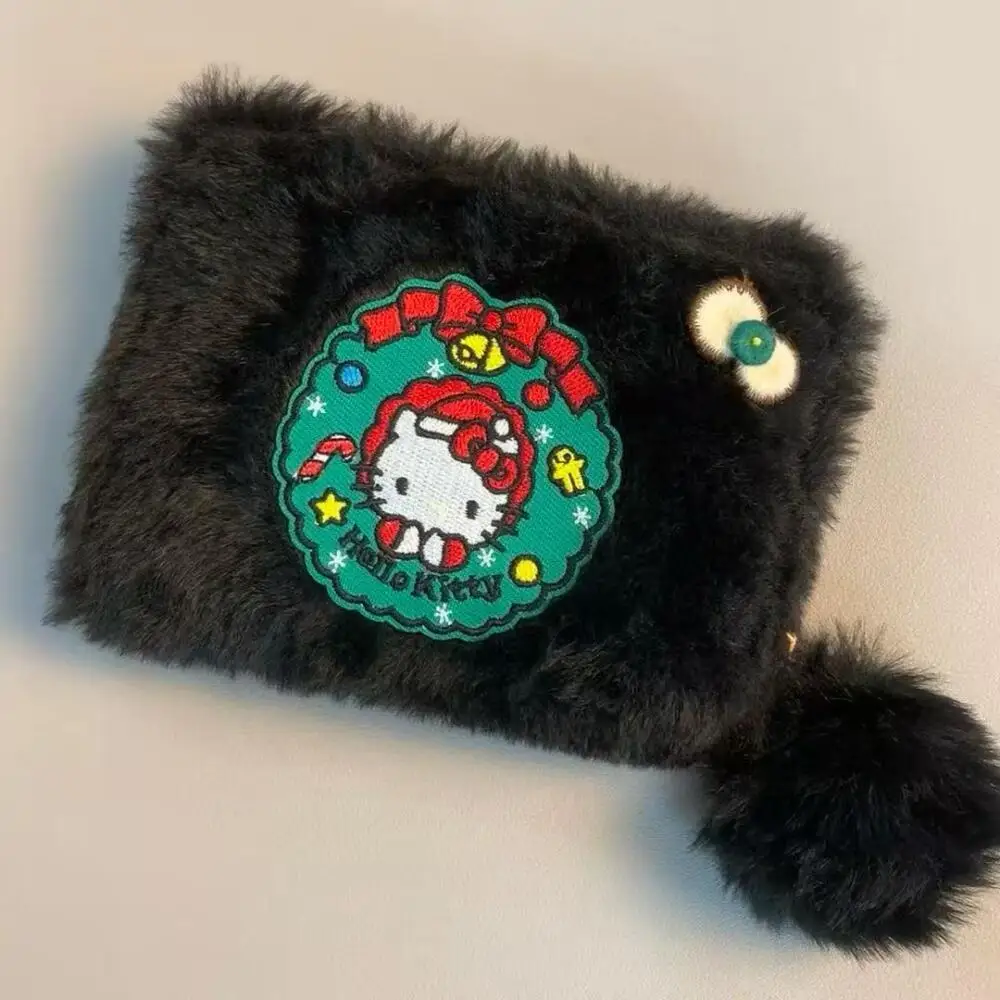 Sanrio Hello Kitty-cartera de felpa con cremallera de 13Cm, tarjetero, monedero, cambio suelto, cosméticos, almacenamiento multicapa, regalo de Navidad para Amiga