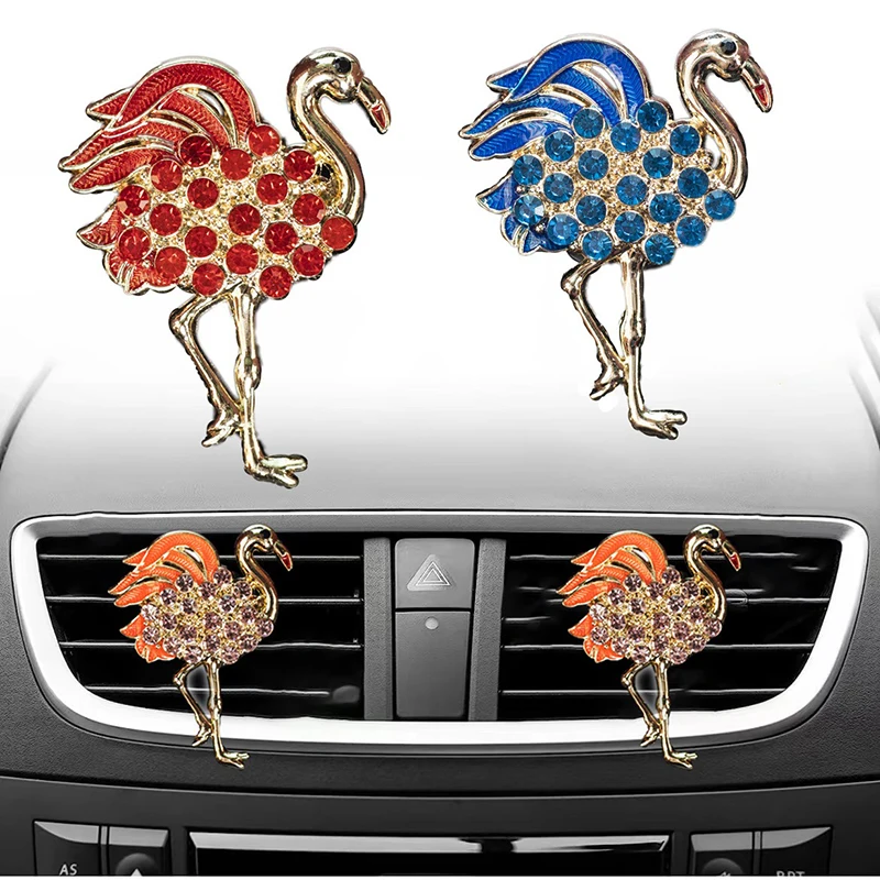 

Rhinestone Flamingo Air Freshener Car Vented Clip-on Decor Crystal Perfume Clip Ornaments Bling Car Accessories Interior Girls