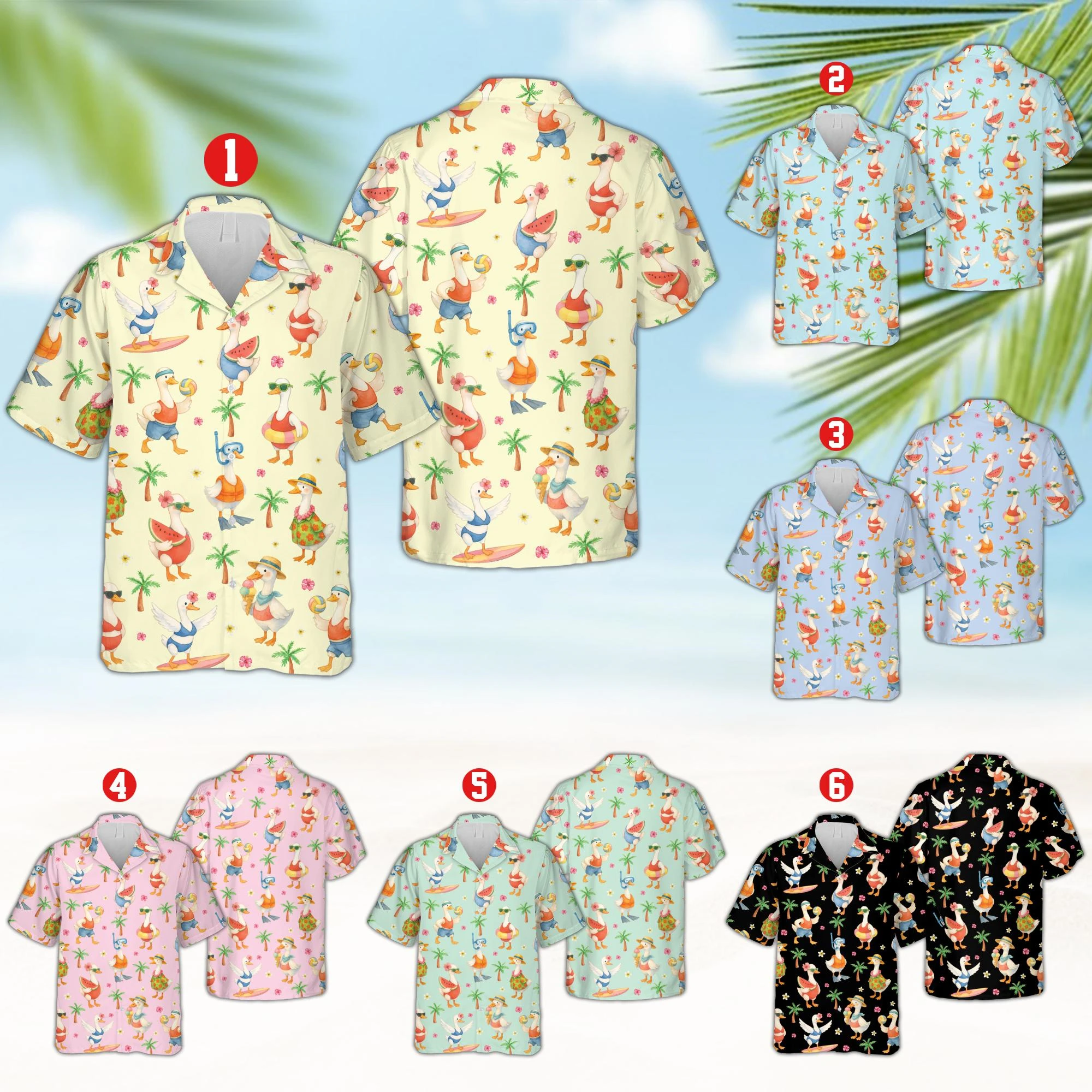 

Cute Goose Hawaiian Shirt Funny Tropical Goose Button Up Shirts Aloha Summer Beach Blouses Summer Vacation Gifts Unisex Tops