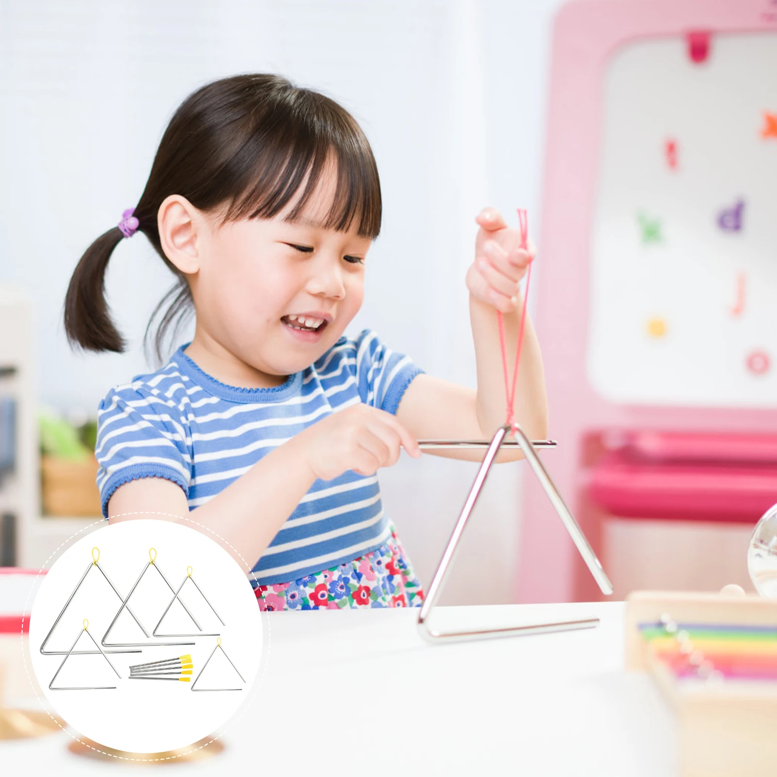 

5 Sets Kids Musical Instruments Percussion Triangle Wooden Preschool Hand Child