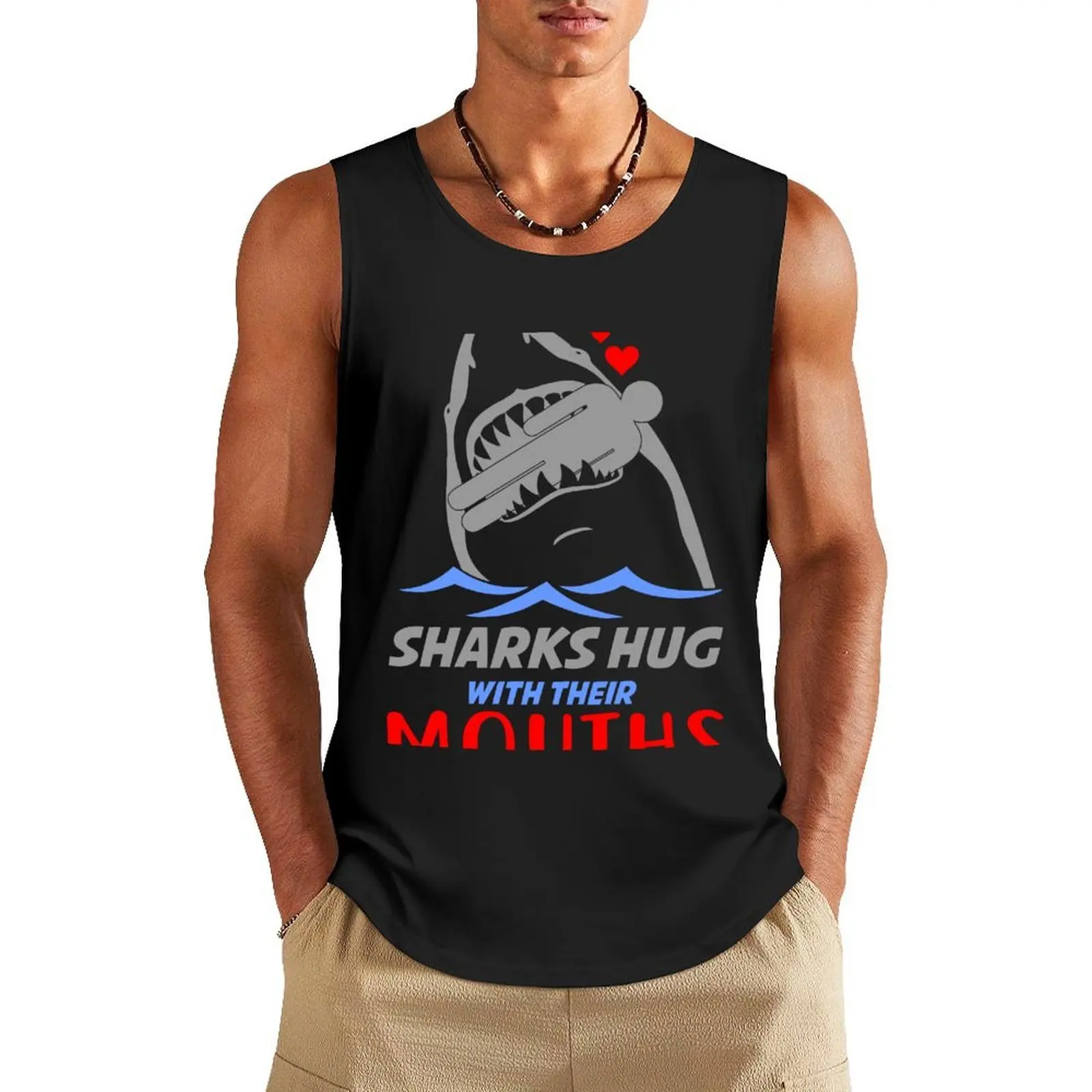 

sharks hug with their mouths Tank Top Clothing basketball clothing summer clothes t-shirts for Men's gym