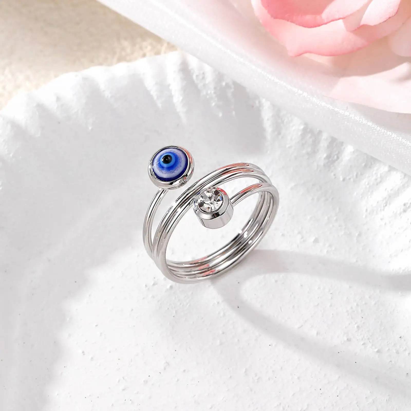Türkischer Böser Blick Offener Ring Blaues Auge Verstellbarer Fingerring Glücksbringer Amulett Schmuck Geschenk für Frauen – Detail 5