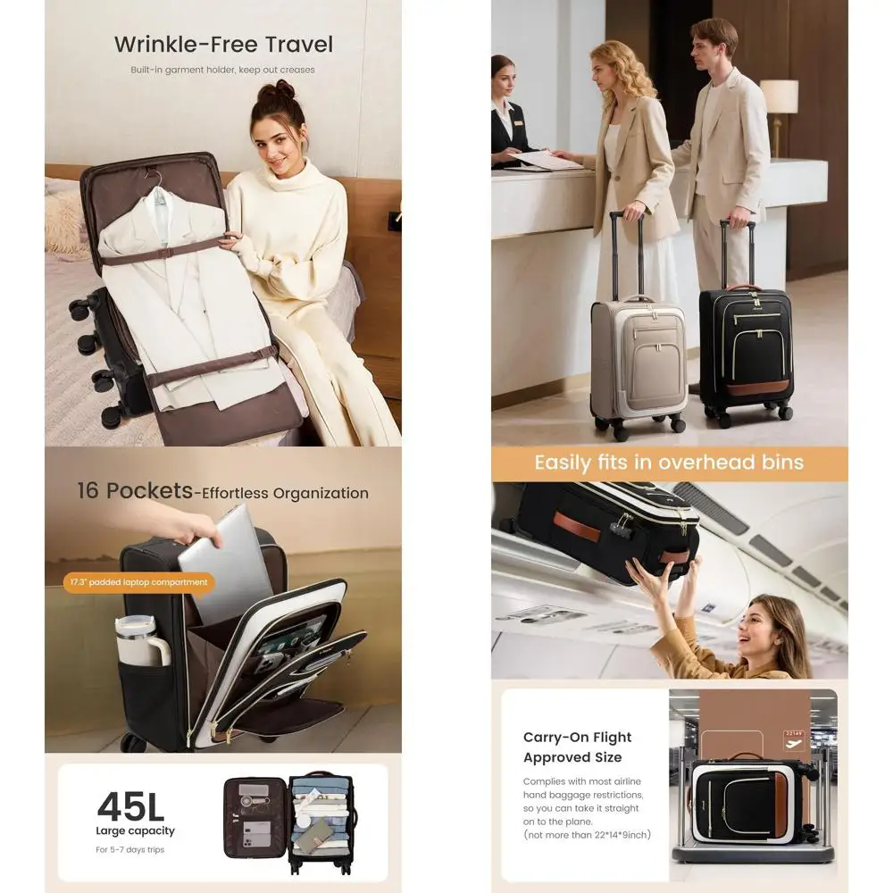 

22-местный чемодан Softside, одобренный авиакомпанией, с вращающимися колесами, замком TSA и папкой для костюма для путешествий