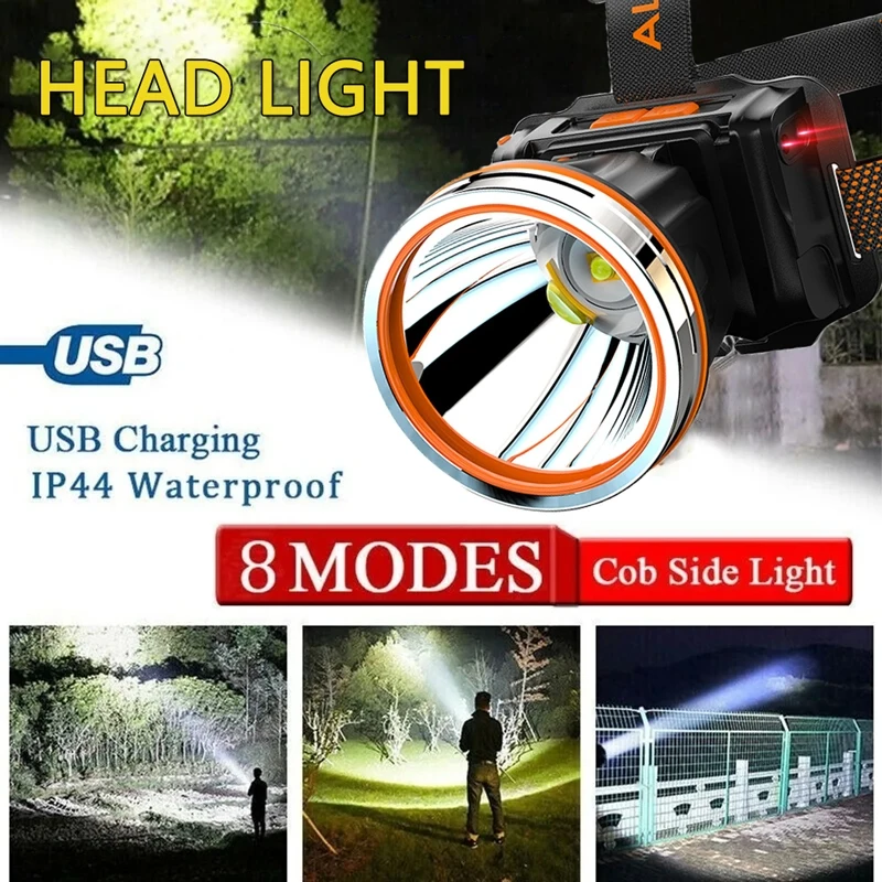 Water Proof Headlamp (48-72 Hours) Wave Sensor High Power Headlamp Frog Hunting Rechargeable Head Mounted Flashlight