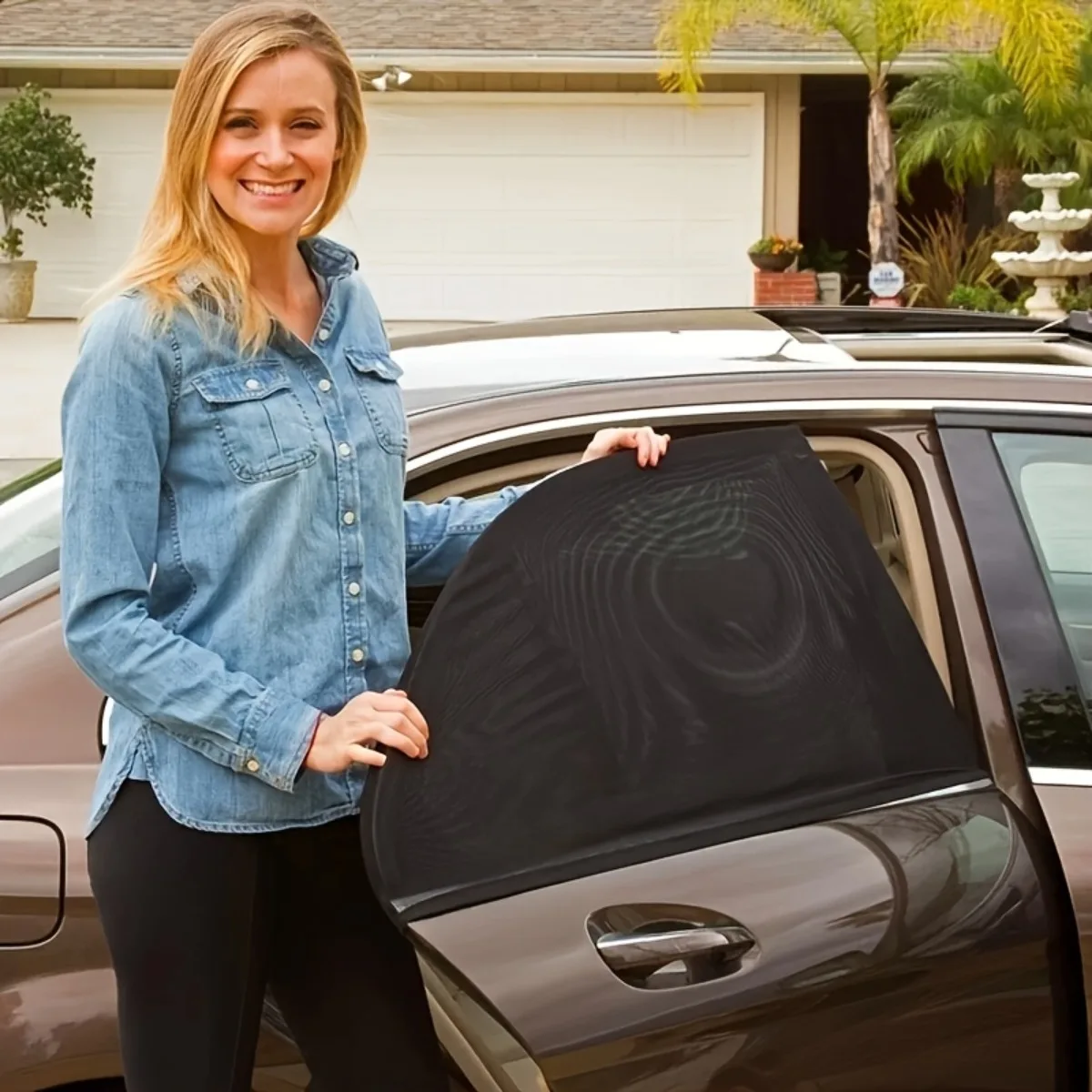 UV Protection Breathable Mesh Car Side Window Sunshades Heat Glare Reduction Anti‑Mosquito Insect Net Curtain Vent Screen