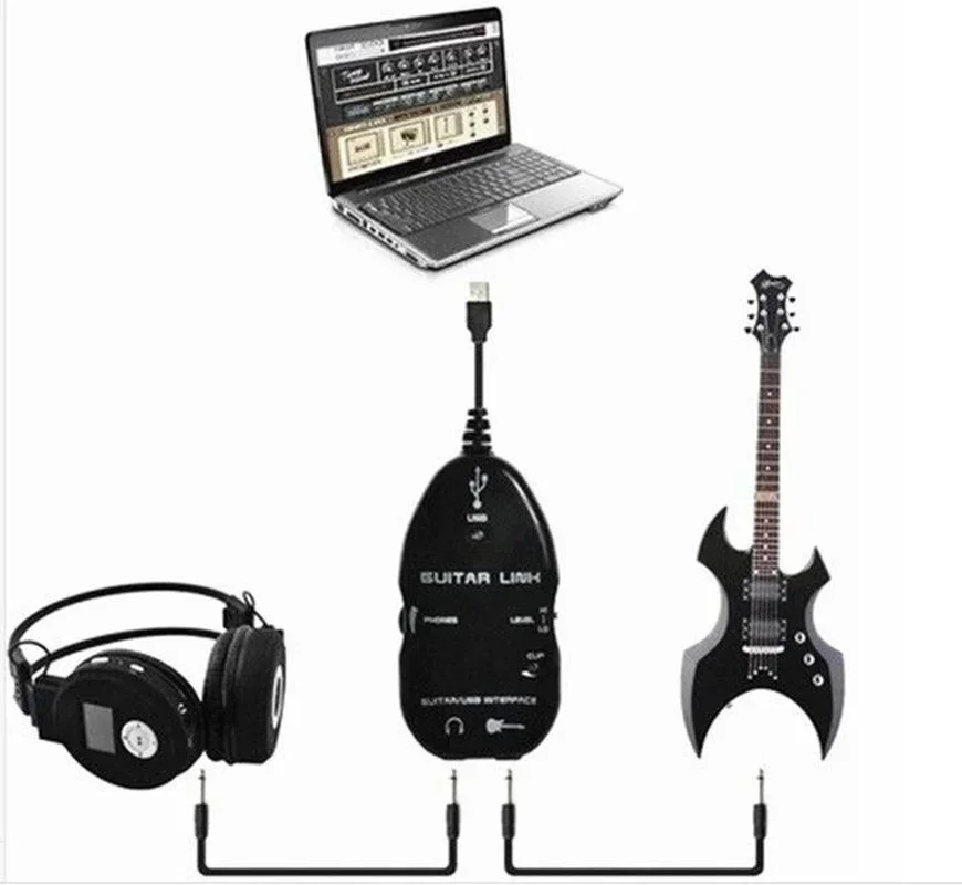 Easy Plug and Play Guitar Link to USB Interface Cable for PC and Video Recording