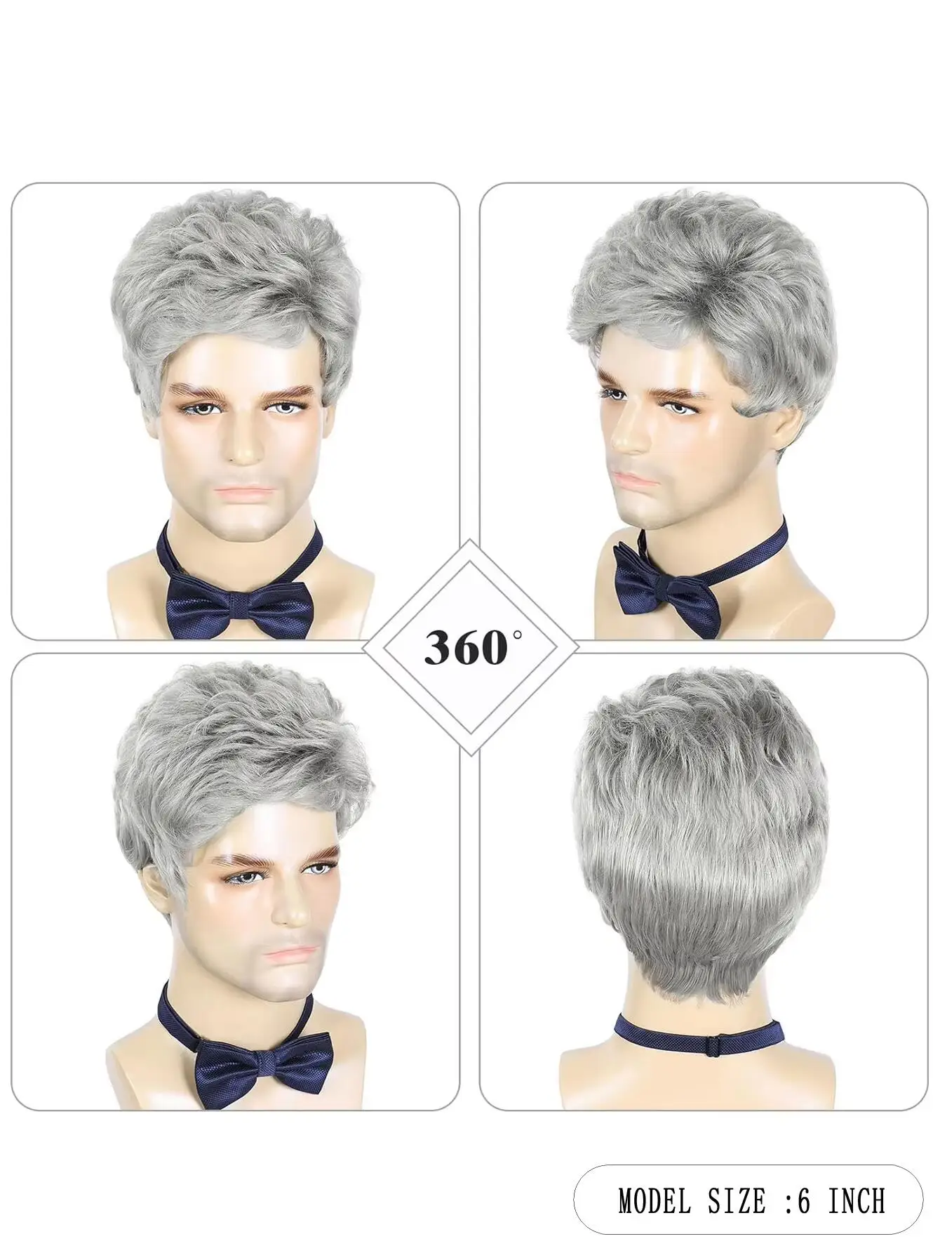 Men Wigs Short Silver Gray Wig Synthetic Heat Resistant Natural Halloween Cosplay Hair Wig image 5