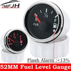 Universal 52MM Fuel Level Gauge 0-190 ohm 240-33 ohm Fuel Level Meter with Alarm For Marine Boat Car Truck 9-32V Oil Indicator