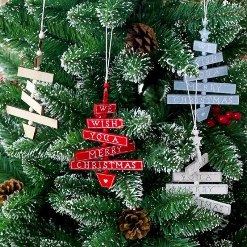 1pc 27*11 Cm Christmas Decorations for Home Xmas Tree Hanging Ornament Decor Beaded Wood Pendants Embellishments Rustic