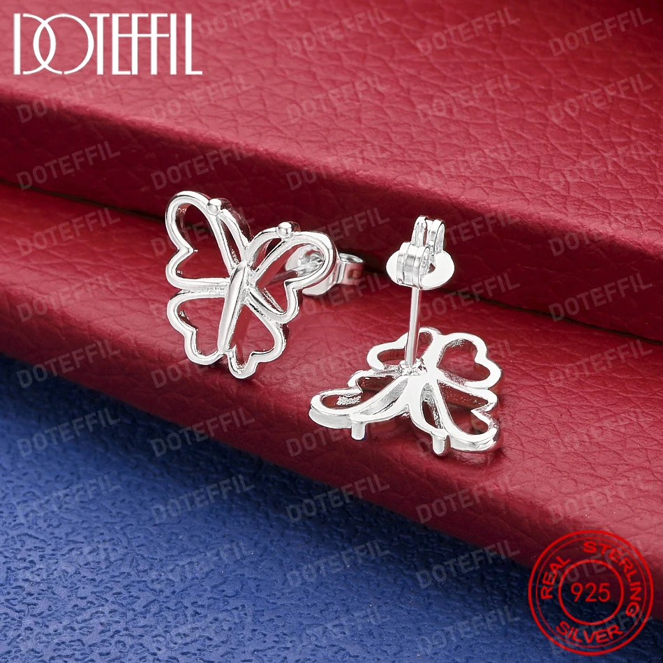 925 Sterling Silver Delicate Openwork Butterfly Earrings for Women, Fashionable Wedding Accessories, Party Jewelry