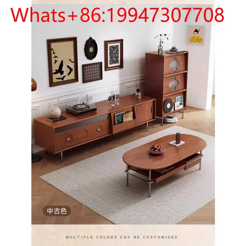 

Medieval light luxury retro solid wood TV cabinet, living room storage locker, Nordic style high-value floor cabinet