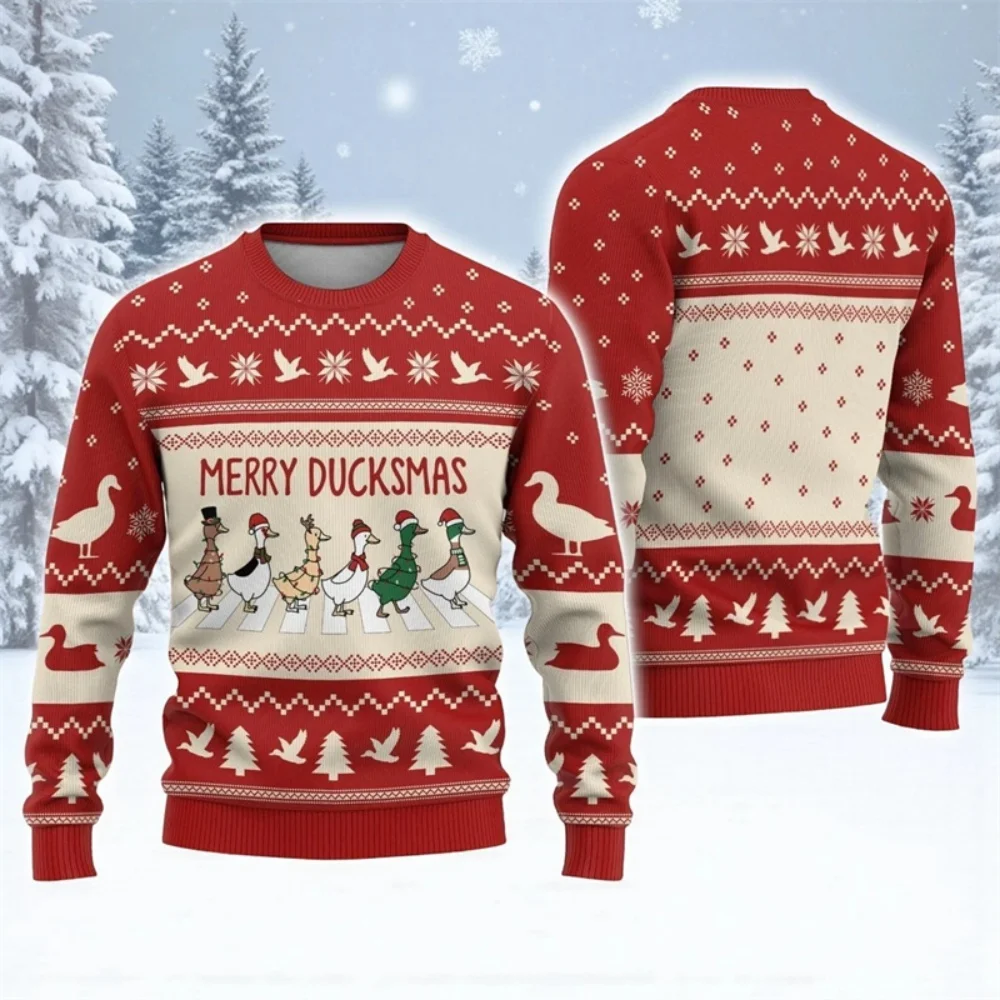 

Funny Merry Christmas Pattern Sweatshirts For Men Santa Claus Duck 3D Printed Pullover Autumn O-Neck Hoodies Long Sleeves Tops