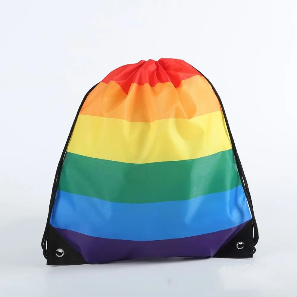 Regenboog Trekkoord Gym Rugzak Reflecterende Streep Waterdichte Nylon Sport Schoudertas Iriserende Opvouwbare Trekkoord Tas Reizen