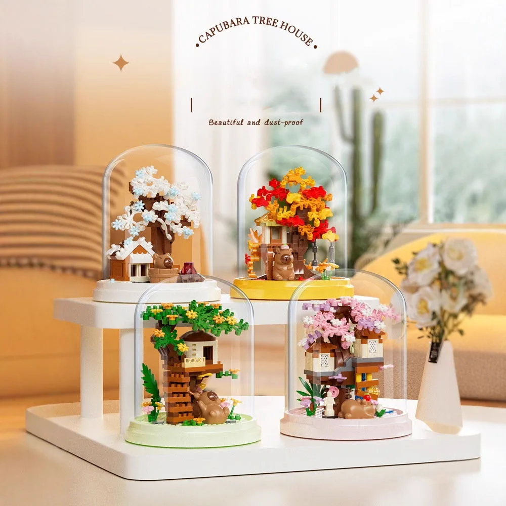 Konstrukcja standu wystawowego Cegła Zwierzęta Domek na drzewie Mikro Diamentowy Blok Kreskówka Kapibara Domek na drzewie Nanobricks Zabawki na prezenty