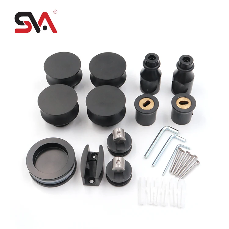 Customizable Black Gold Polish Satin Stainless Steel Round Four Rollers SVA-0009B Bathroom Sliding Glass Door Fitting Hardware