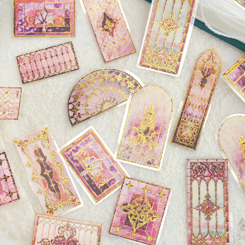 6 Style Vintage Floral Tile Series Gold Foil PET Sticker DIY Journal Diary Scrapbooking Phone Case Collage Decorative Stickers view 3