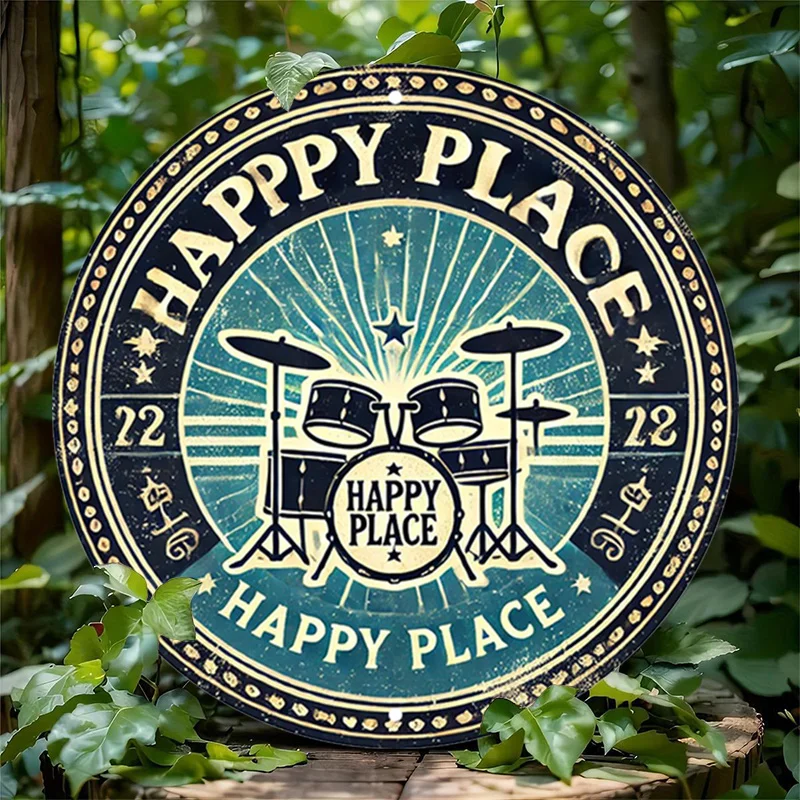 ديكور الغرفة قطعة واحدة من مجموعة الطبول العتيقة علامة ألومنيوم مستديرة، ديكور جدار معدني من القصدير بطابع الموسيقى الرجعية للمنزل، المرآب، المقهى #1