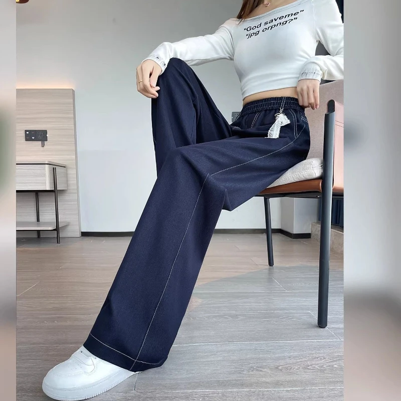 Slimming High Waist Wide Leg Women's Jeans 2026 Spring Summer Thin Loose Draping Blue Narrow Cut Denim Pants