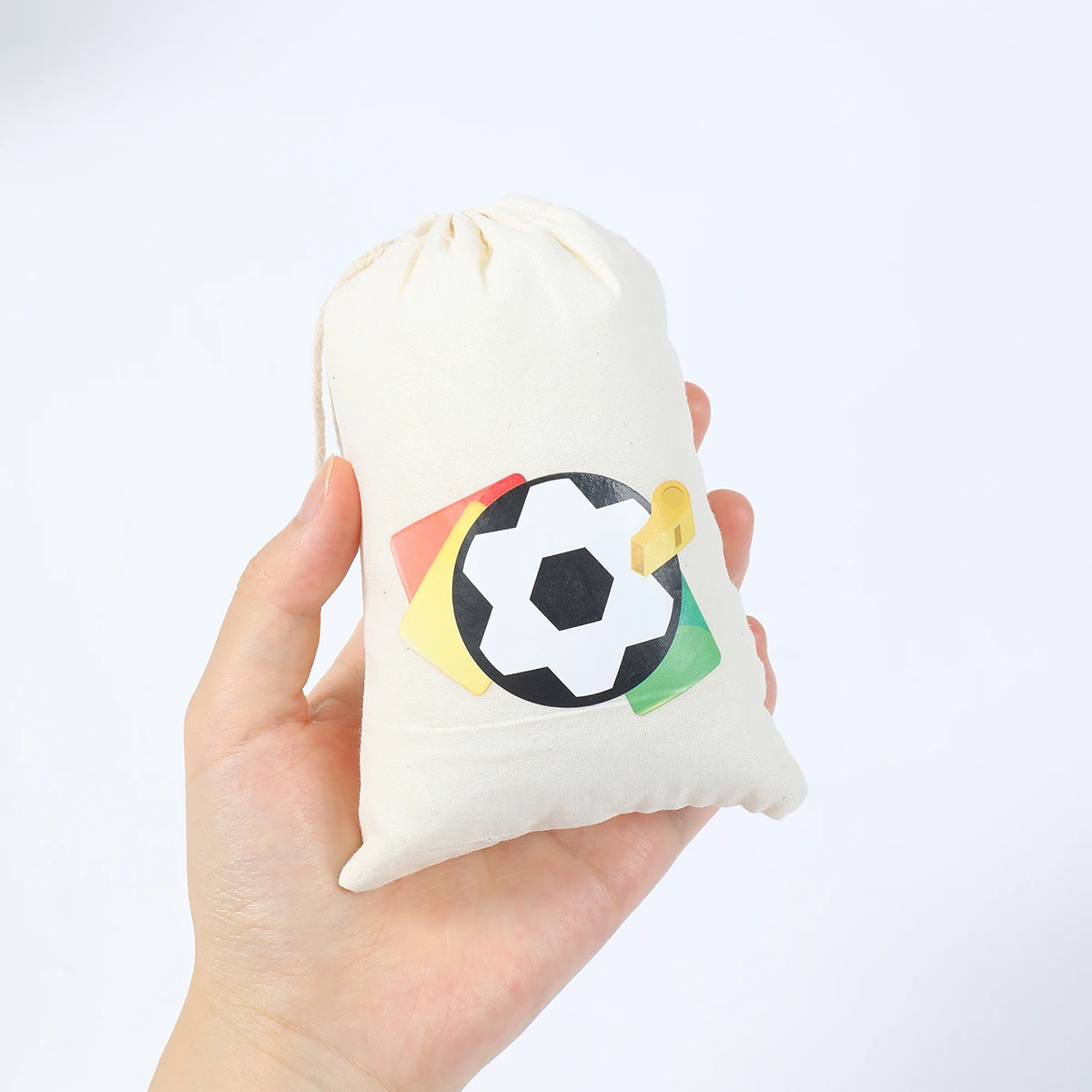 

6pcs Soccer Cotton Drawstring Gift Bags Football Gift Bag Cookie Bag Fans Party Favor Bag for Soccer Birthday Party Decoration