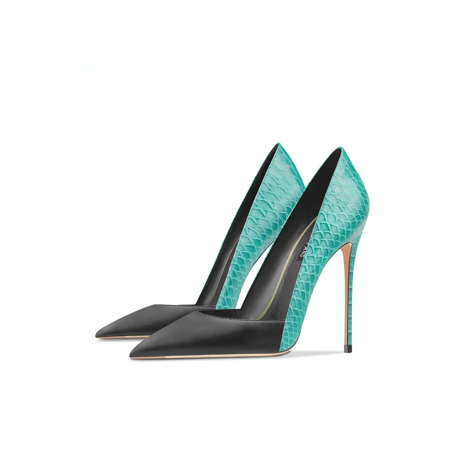 

2025 Spring and Autumn New Women's High Heels Black and Blue Snake Pattern Fine Heel Pointed Fashion Women's Shoes
