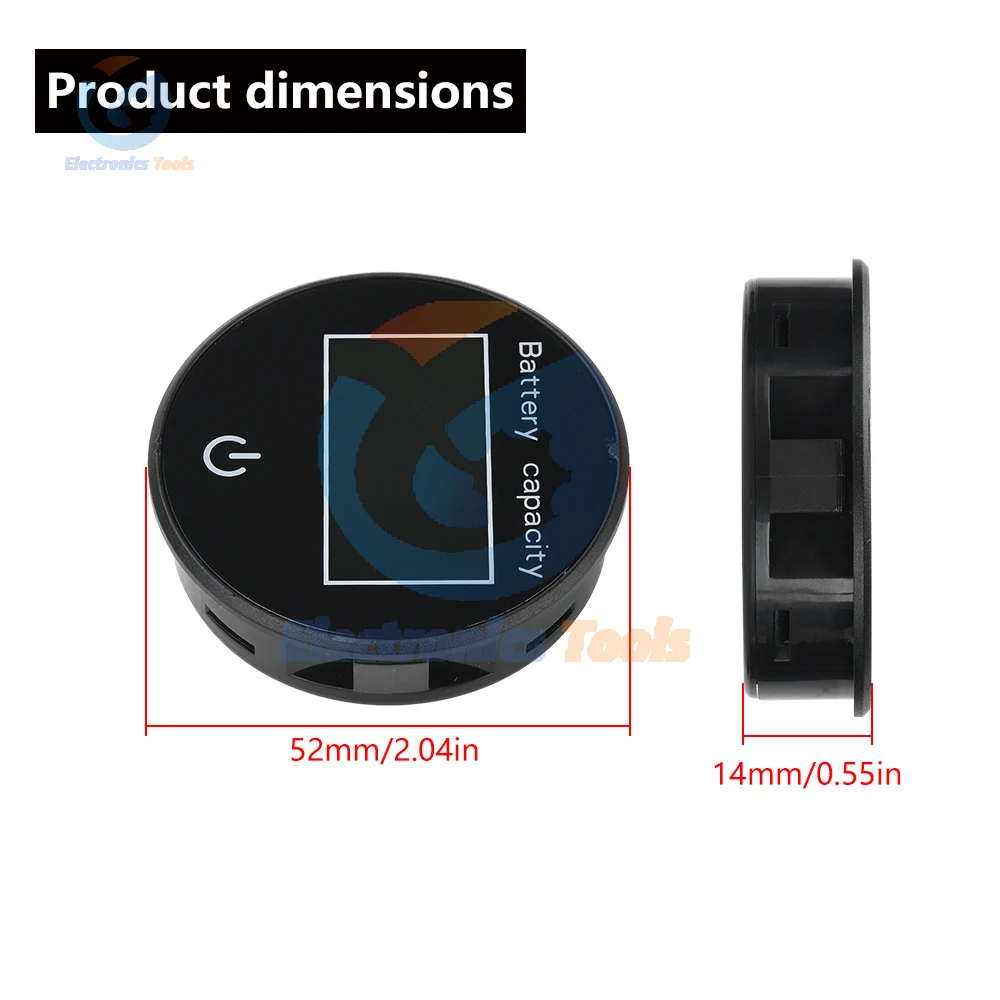 JS-T6 DC10-100V 円形 LCD デジタルバッテリーテスター 電圧と充電レベル表示 複数のアラーム機能 バッテリーインジケーター