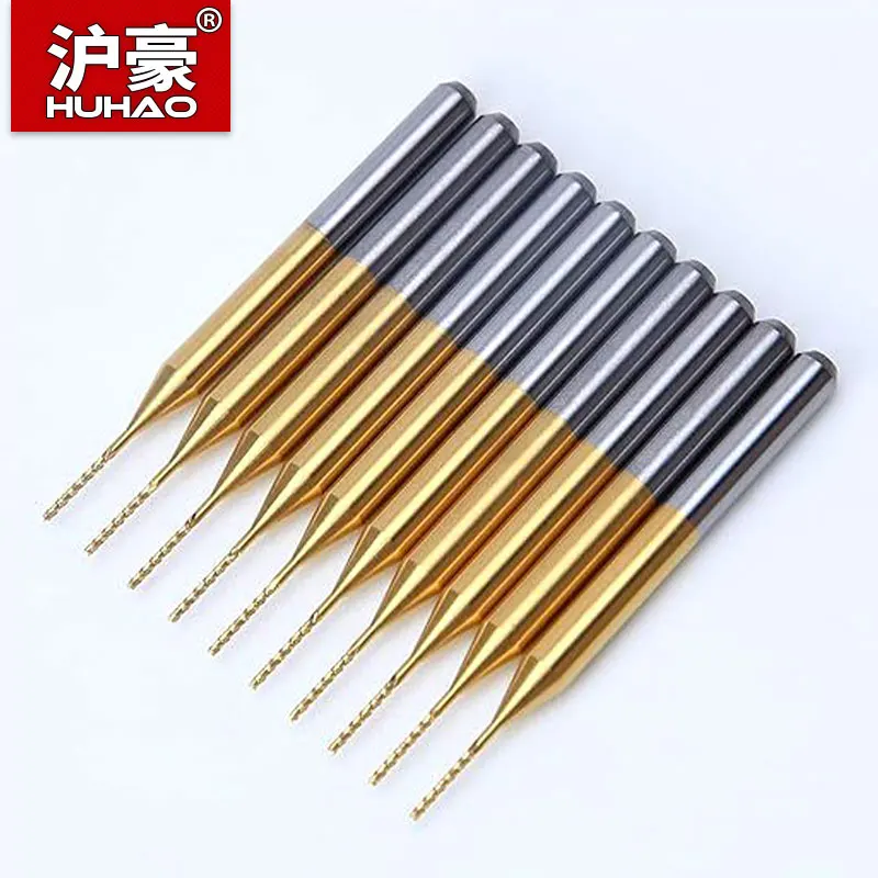 HUHAO 10PCS PCB Drill Bit Set 1/8 Shank Tip Cutting Bits CNC Milling Cutters Kit Mini PCB Carbide End Mill Tools CNC Router Bit