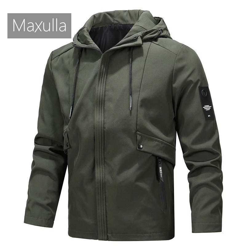 

Maxulla Spring Autumn Men's Hooded Jacket Fashion Outdoor Windproof Air Force Jacket Cotton Slim Solid Color Men's Clothing