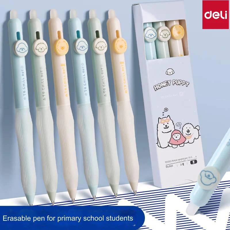 デリ-子犬とジェルペン,0.5mm,タッチおよび消去可能なクラウド,書き込みツール,カワイイダイアリー,女の赤ちゃんと男の子用,3個